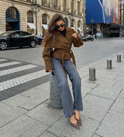 Chloé Moreau | Cropped Suede-Look Trench Jacket with Sculpted Waist For Women