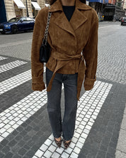 Chloé Moreau | Cropped Suede-Look Trench Jacket with Sculpted Waist For Women
