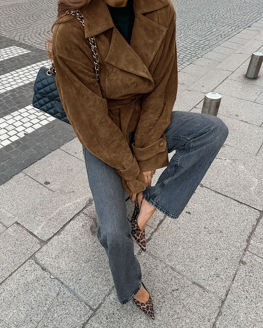 Chloé Moreau | Cropped Suede-Look Trench Jacket with Sculpted Waist For Women