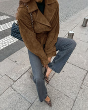Chloé Moreau | Cropped Suede-Look Trench Jacket with Sculpted Waist For Women