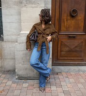 Chloé Moreau | Cropped Suede-Look Trench Jacket with Sculpted Waist For Women