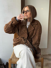 Chloé Moreau | Cropped Suede-Look Trench Jacket with Sculpted Waist For Women