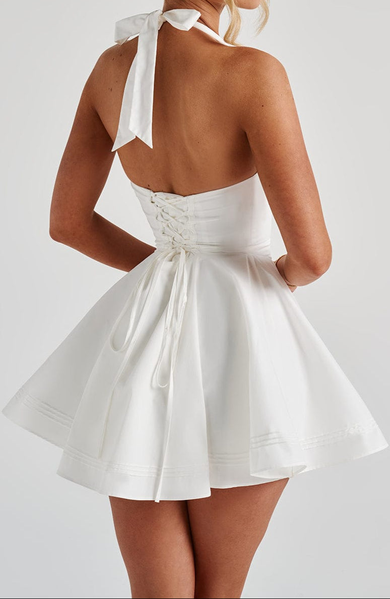 Sophie Delacroix | Halter Neck Mini Dress with Sculpted Waistline For Women