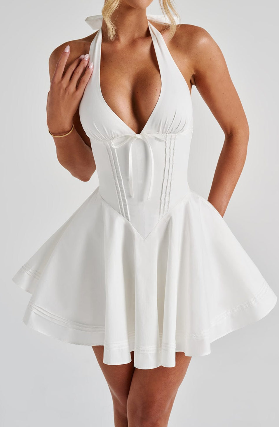 Sophie Delacroix | Halter Neck Mini Dress with Sculpted Waistline For Women