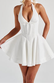 Sophie Delacroix | Halter Neck Mini Dress with Sculpted Waistline For Women