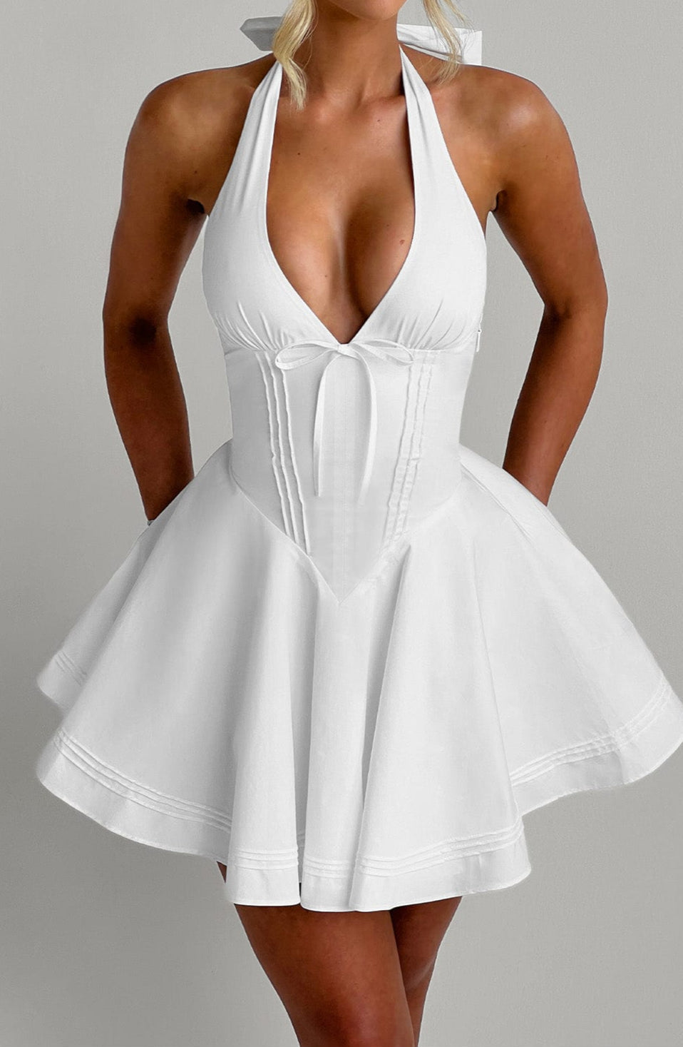 Sophie Delacroix | Halter Neck Mini Dress with Sculpted Waistline For Women
