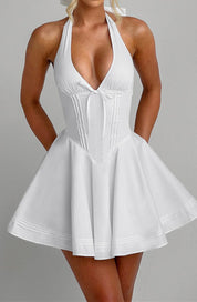Sophie Delacroix | Halter Neck Mini Dress with Sculpted Waistline For Women
