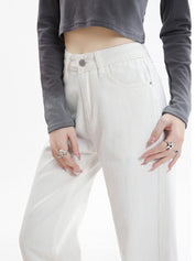 Isabelle Laurent | Minimalist White Wide Leg Jeans For Women