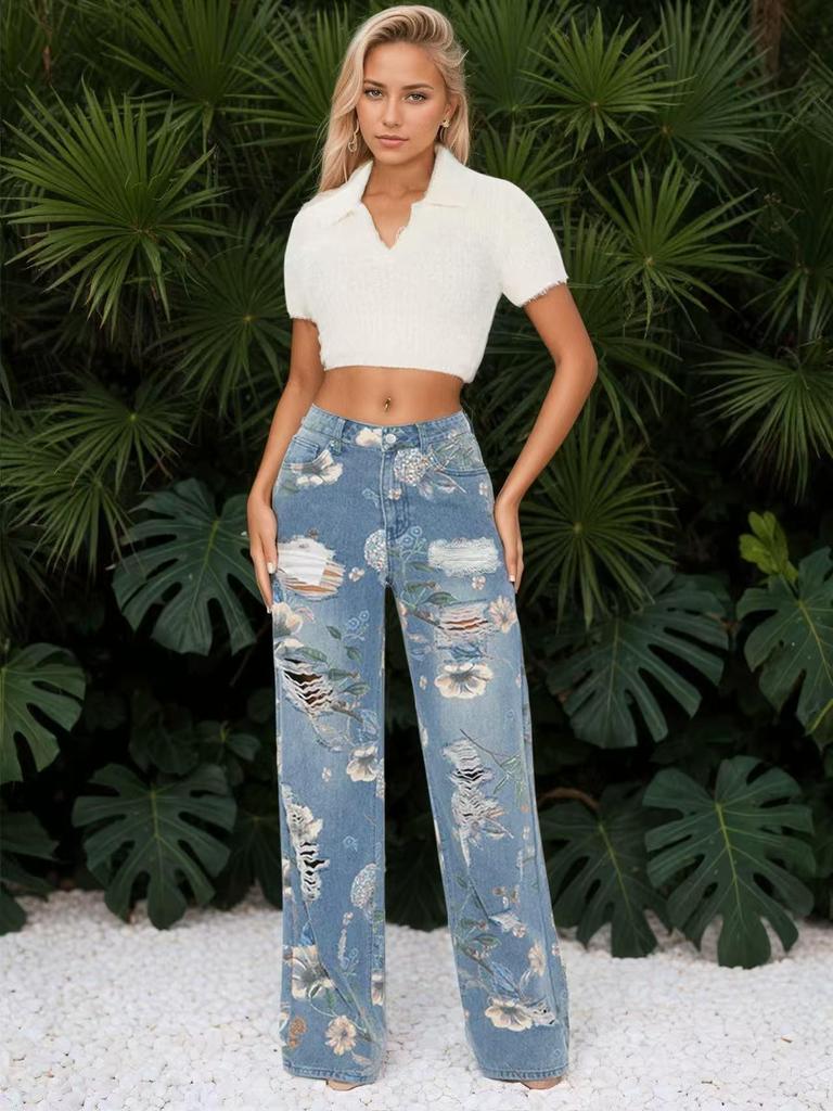 Isabella Fioré | Floral Wide Leg Jeans For Women