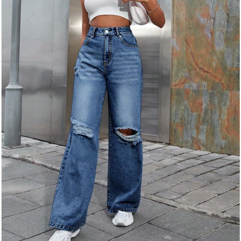 Camille Rousseau | Washed Black Wide Leg Ripped Jeans For Women