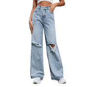 Camille Rousseau | Washed Black Wide Leg Ripped Jeans For Women