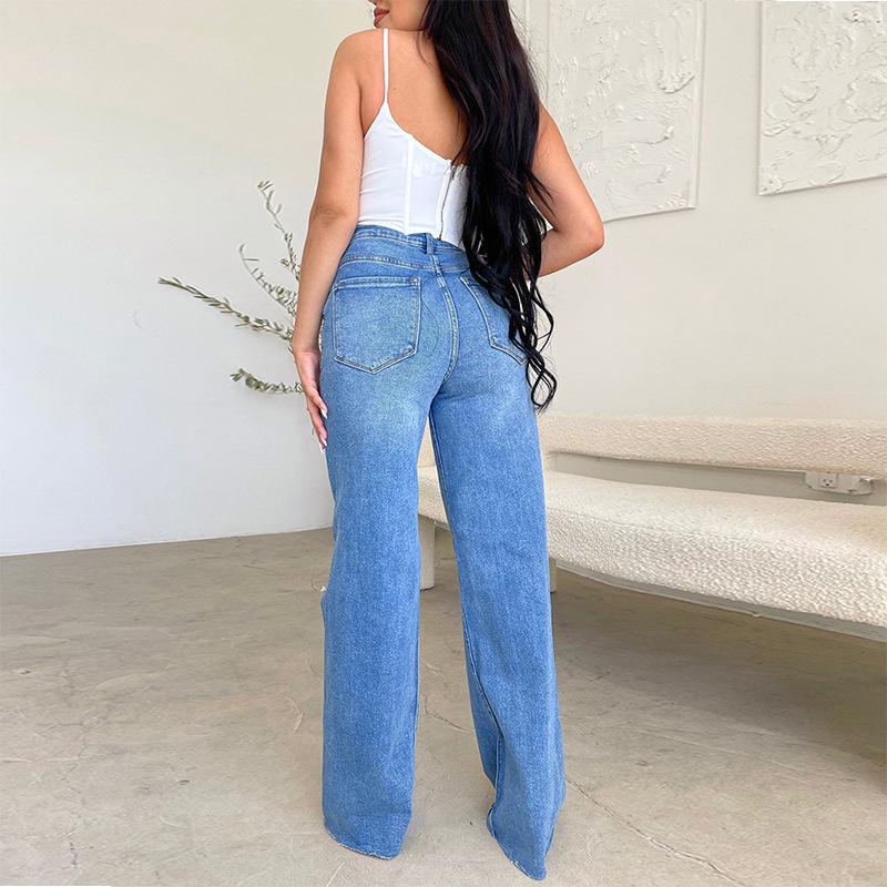 Alessia Moreau | Distressed Wide Leg Denim Jeans For Women