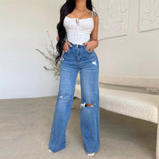 Alessia Moreau | Distressed Wide Leg Denim Jeans For Women