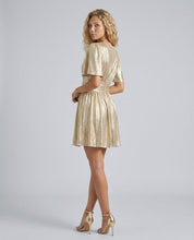 Sophia Aldridge | Gold Metallic Flutter Sleeve Mini Dress For Women