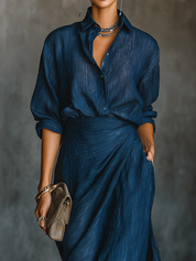 Rhiannon Sutcliffe | Linen Blend Shirt & Skirt Set For Women