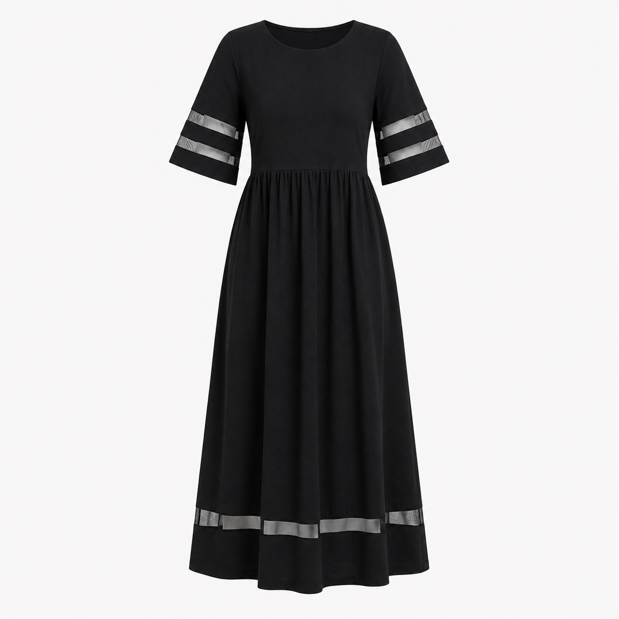 Zoe Pemberton | Black Mesh Stripe Midi Dress For Women