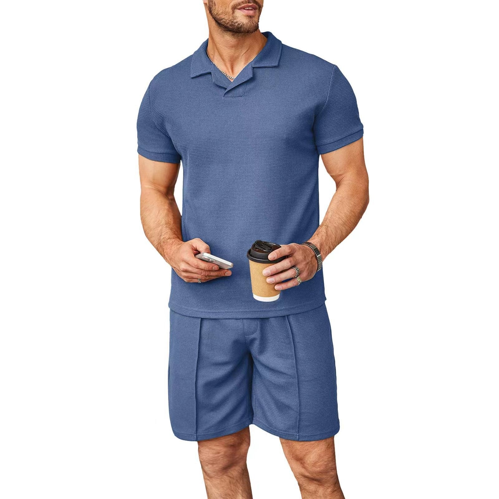Grady Thornton | Waffle Knit Polo Shirt & Shorts Set For Men