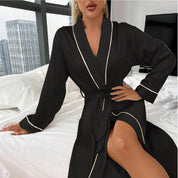Franca Bramcroft | Satin Wrap Robe with Piped Trim For Women