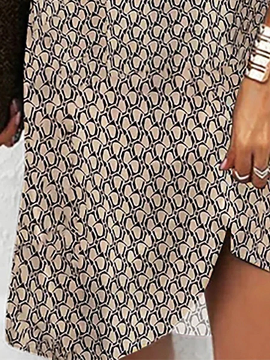 Ginevra Estmore | Brown Geometric Print Shift Dress For Women