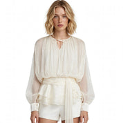 Alba Thornworth | Sheer Ruffle Blouse & Shorts Set For Women