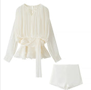 Alba Thornworth | Sheer Ruffle Blouse & Shorts Set For Women