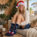 Snowy Wish | Navy Santa Print Christmas Socks For Women