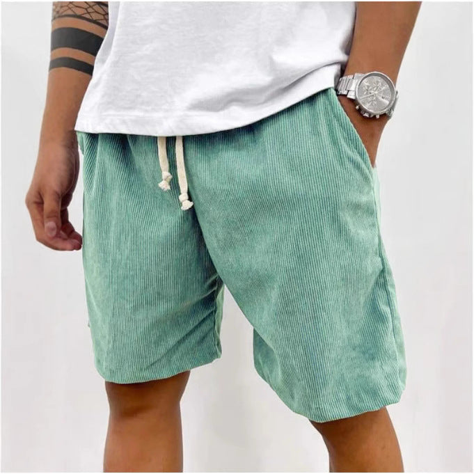 Dario Ballina | Grey Corduroy Drawstring Shorts For Men