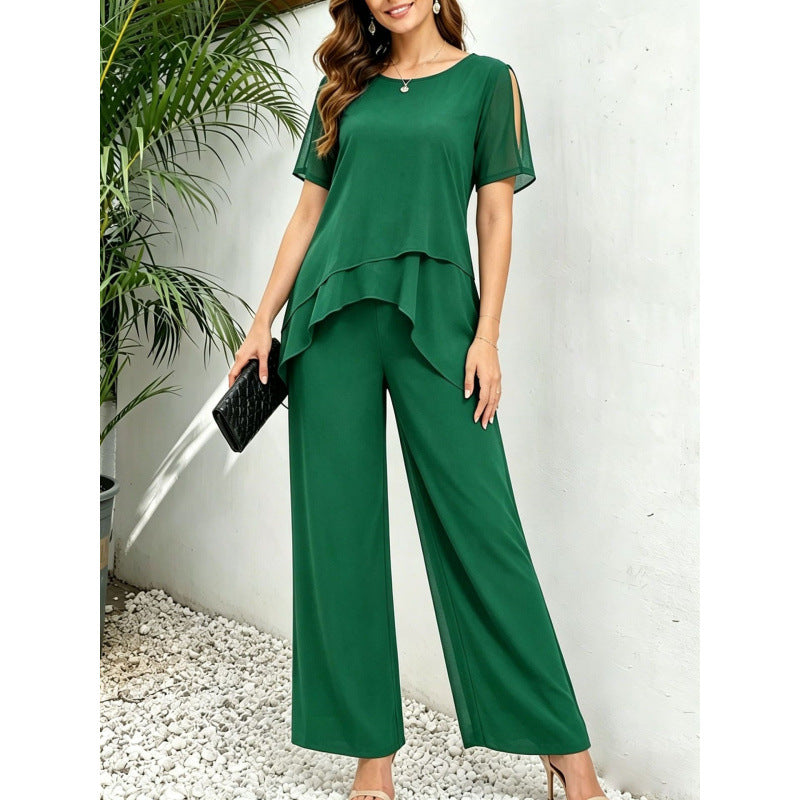 Donatella Sunstone | Navy Layered Top And Trouser Set For Women