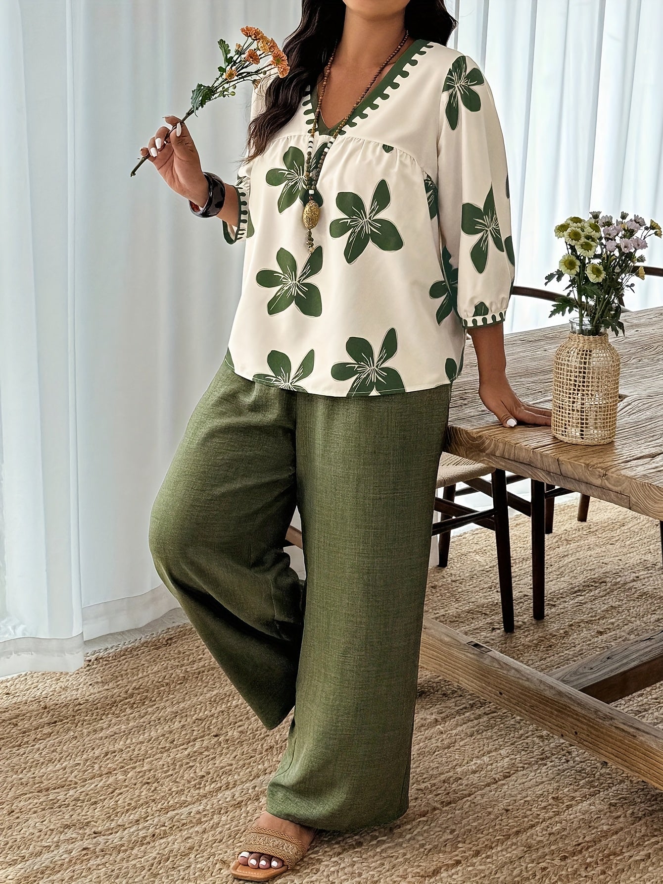 Georgia Fairbanks | Floral Print Wide-Leg Two-Piece Set For Women