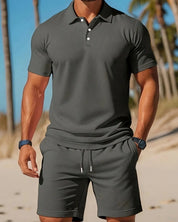 Adriano Pellgate | Waffle Knit Polo Shirt & Shorts Set For Men