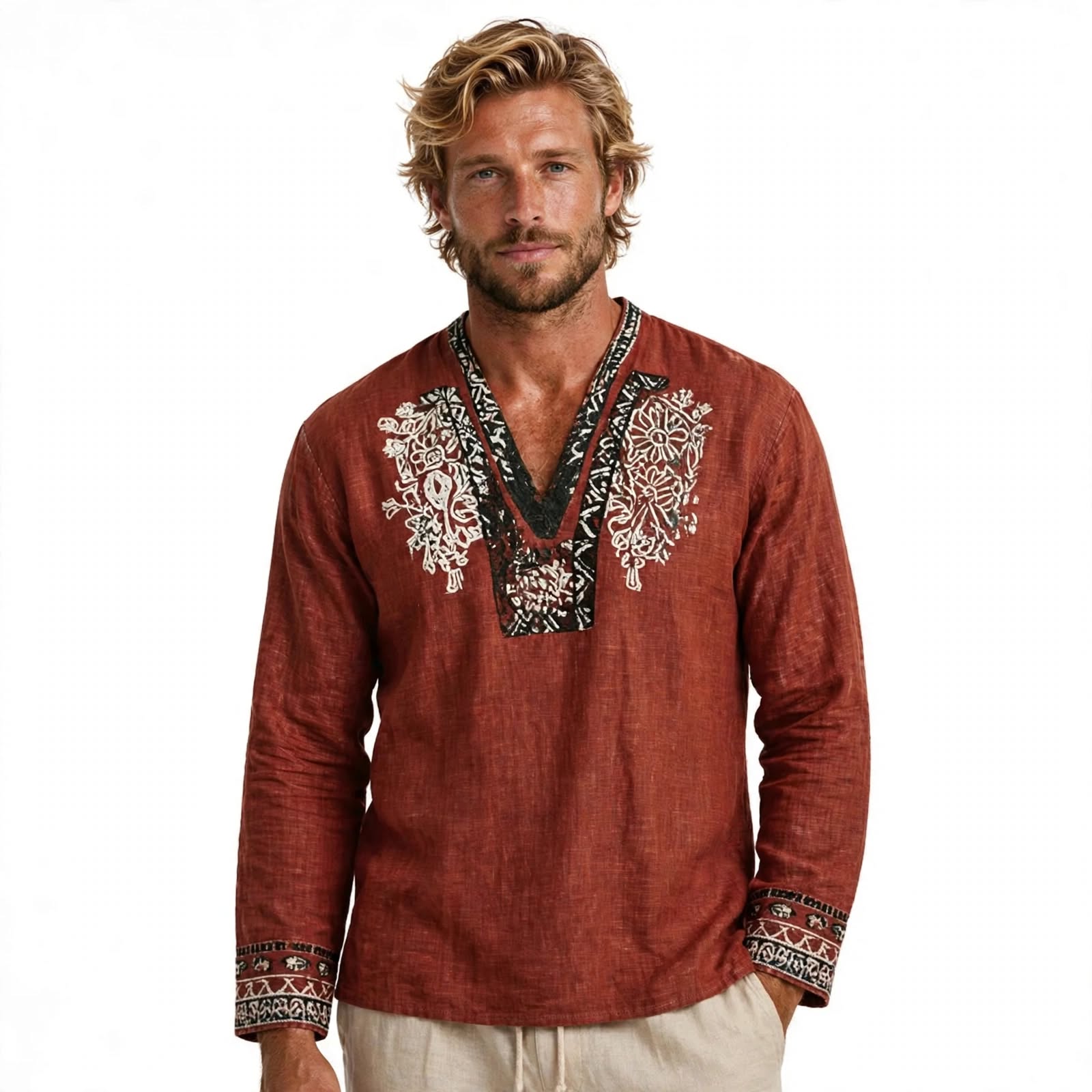 Darcy Whitlam | Rust Embroidered Resort Shirt For Men