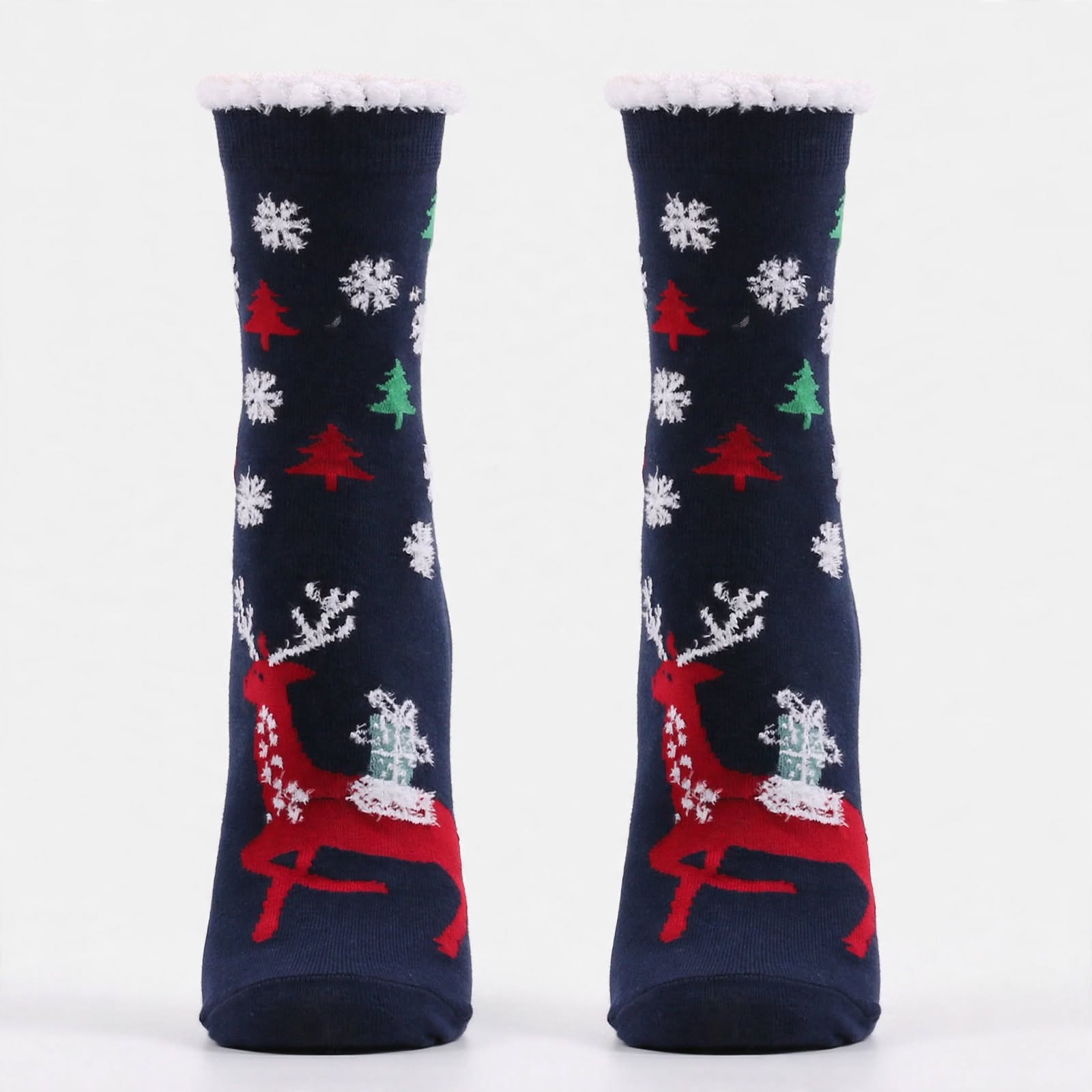 Snowy Wish | Navy Santa Print Christmas Socks For Women