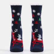 Snowy Wish | Navy Santa Print Christmas Socks For Women