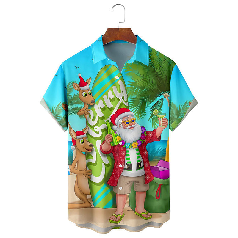 Fireside Glow | Red Santa Claus Print Christmas Shirt For Men