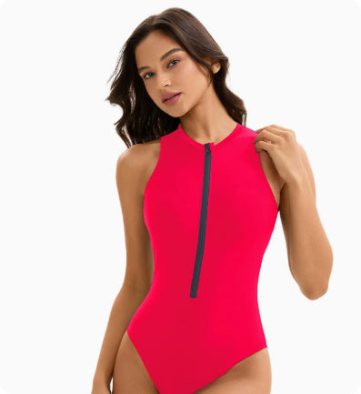 Melania Bramshaw | Zip Front High Neck One-Piece Swimsuit For Women