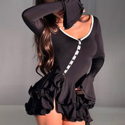 Lucy Hughes | Ruffle V-Neck Mini Dress For Women