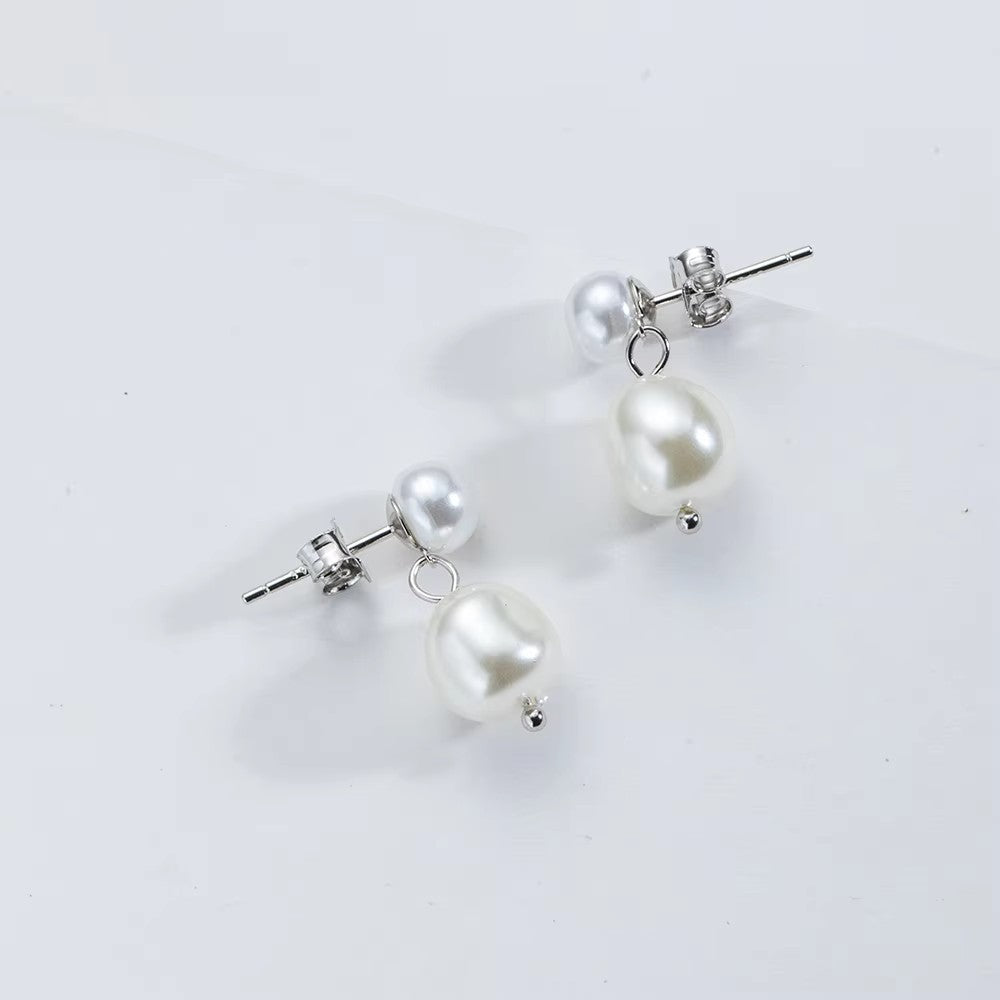 Sterling Silver Double Pearl Earrings