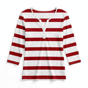 Ruby Sanders | Striped V-Neck Top With ¾ Sleeves For Women