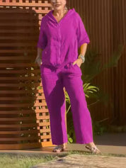 Vilma Fenshaw | Linen-Look Zip Top And Trousers Set For Women