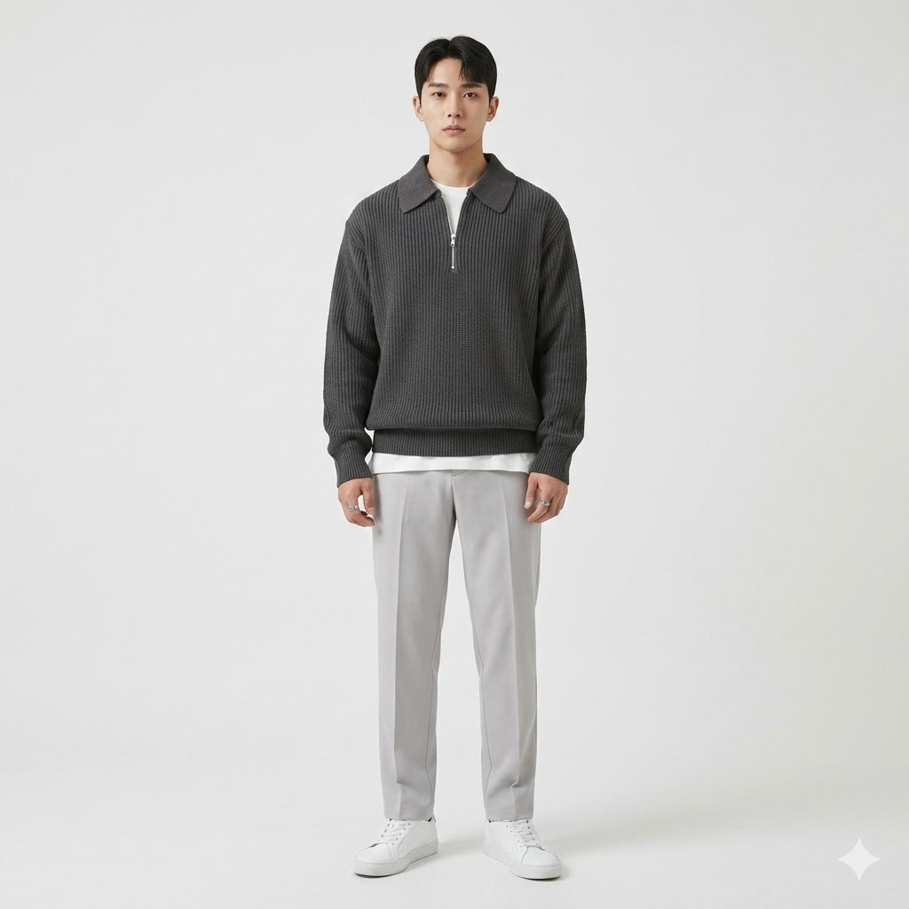 Marco De Santis | Chunky Knit Half-Zip Sweater with Modern Texture For Men