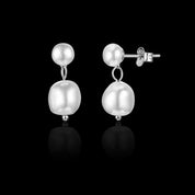 Sterling Silver Double Pearl Earrings - Silver