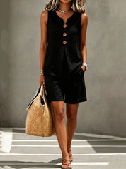 Miriam Kilmere | Linen-Look Button Tank & Shorts Set For Women