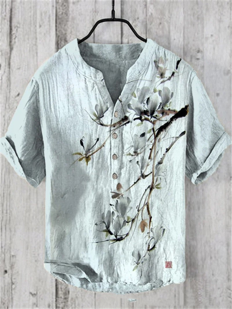 Filippo Rushcombe | Art Print Linen-Look Short Sleeve Shirt For Men
