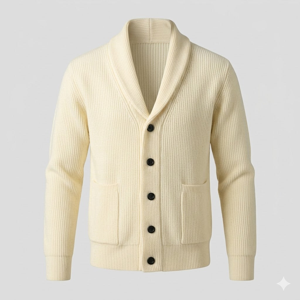Luca Bianchi | Ribbed Knit Shawl Collar Cardigan with Timeless Comfort For Men