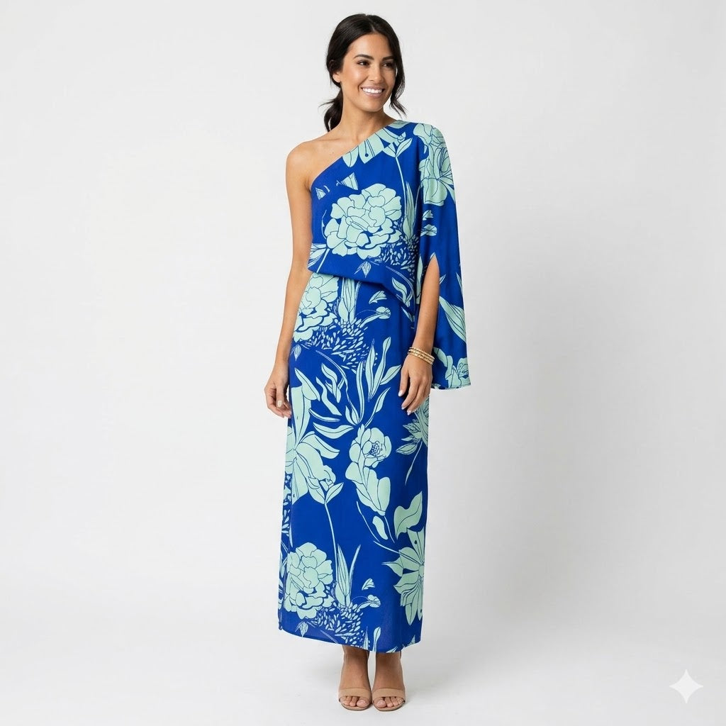 Camille Laurent | One-Shoulder Floral Maxi Dress with Flowing Silhouette For Women