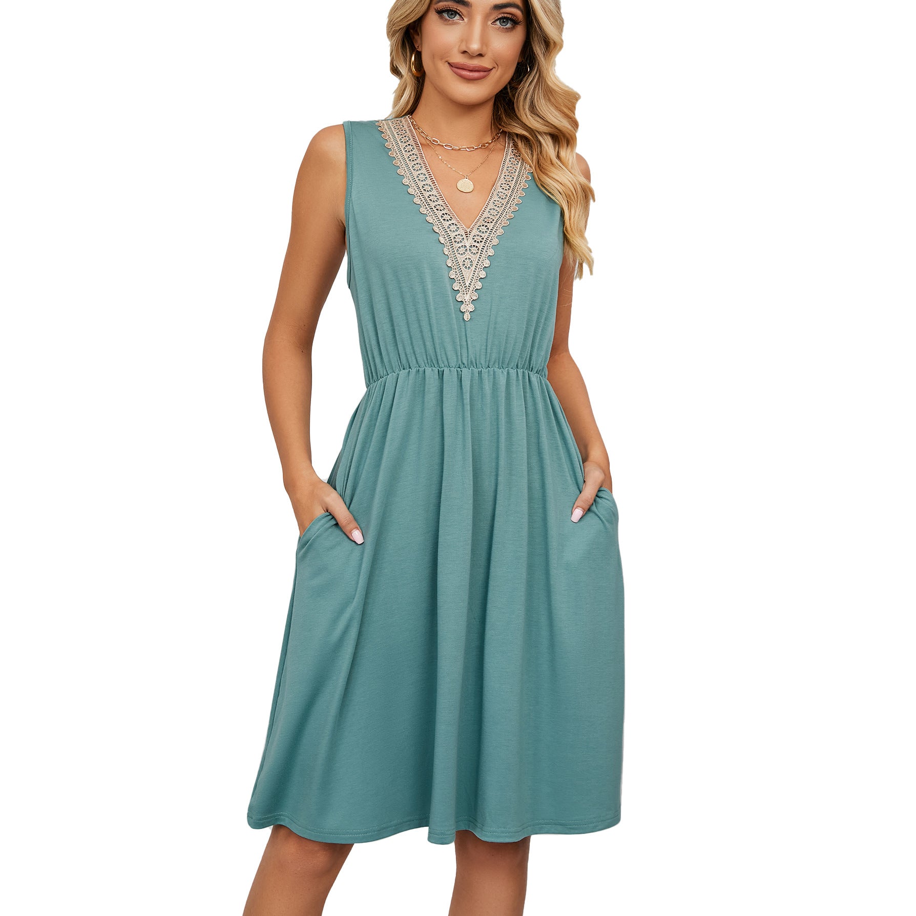 Isabella Hartley | Lace Trim V-Neck Midi Dress For Women