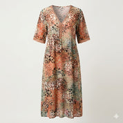 Élise Laurent | Floral Grace Midi Dress with Soft Sculpting Elegance For Women