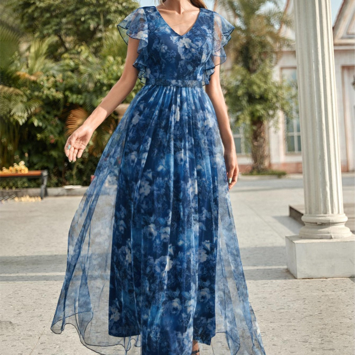 Isabella Reeves | Floral Graduation Dress With Tulle Overlay For Women