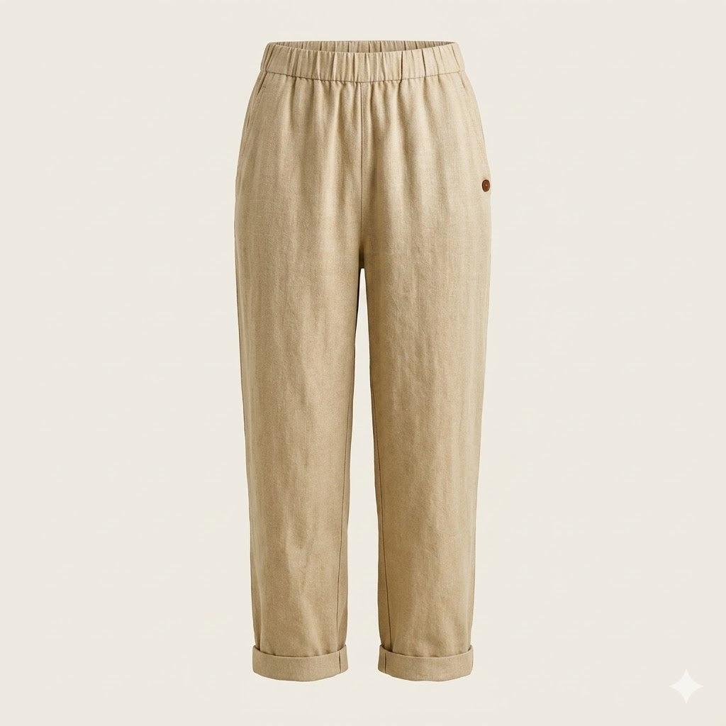 Luca Bianchi | Relaxed Linen Blend Cropped Trousers with Rolled Hem For Women