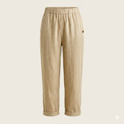 Luca Bianchi | Relaxed Linen Blend Cropped Trousers with Rolled Hem For Women